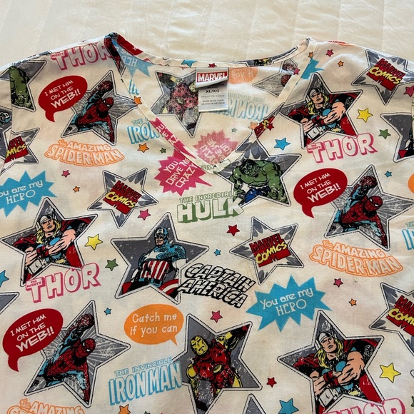 Marvel V-Neck Scrub Top, Thor, Spiderman, Hulk, Captain America Size XL - Picture 10 of 14